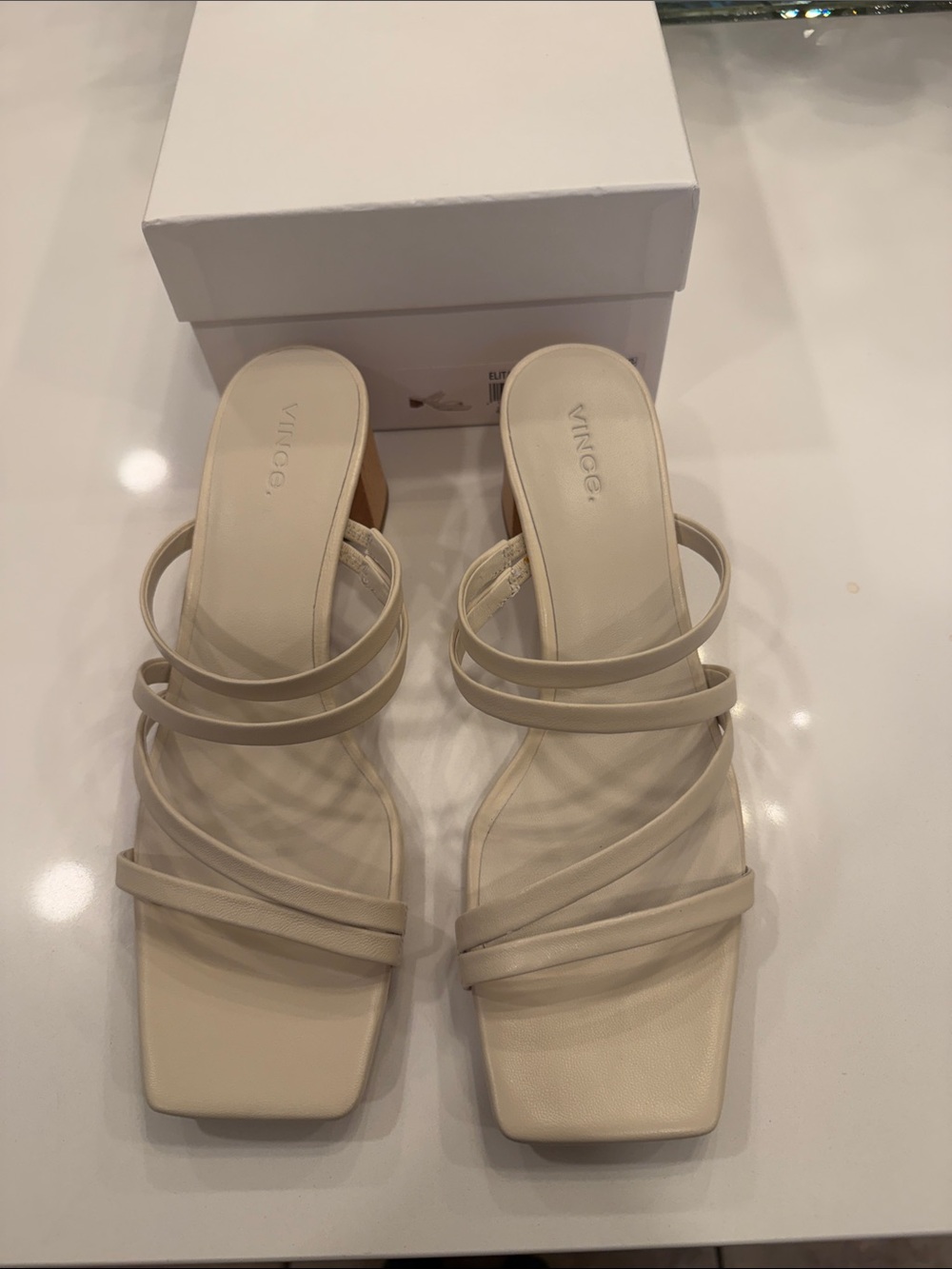 Vince Cream Multi-Strap Square-Toe Mule